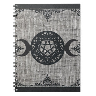 Caderno Espiral Vintage triplo Wiccan do Pentagram da lua da magia
