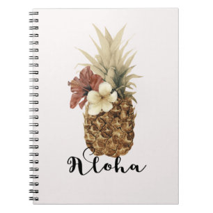 Caderno Espiral Vintage Tropical Abacaxi Hibisco Floral Aloha