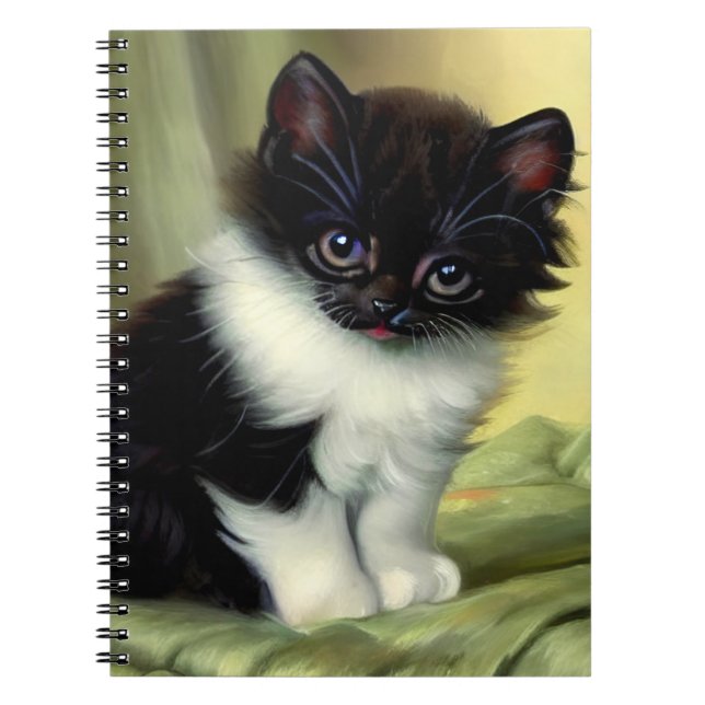 Caderno Espiral Vintage Tuxedo Kitten Illustration (Frente)