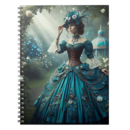 Caderno Espiral Vintage Victorian Lady Steampunk em um jardim