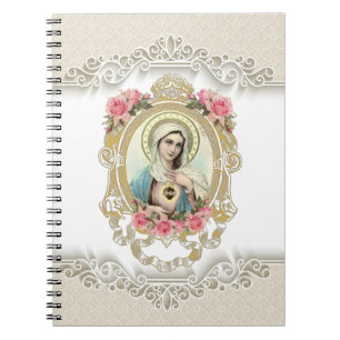 Caderno Espiral Vintage Virgem Religiosa Mary Rosa
