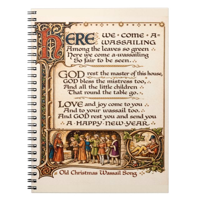 Caderno Espiral Vintage Wassail Song Illuminated Manuscript Art  (Frente)