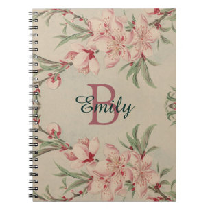 Caderno Espiral Vintage Watercolor Floral Rosa Personalizado