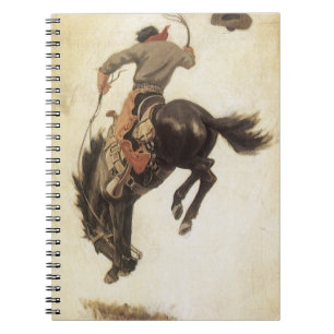 Caderno Espiral Vintage Western, Cowboy num Cavalo do Bronco de Ba