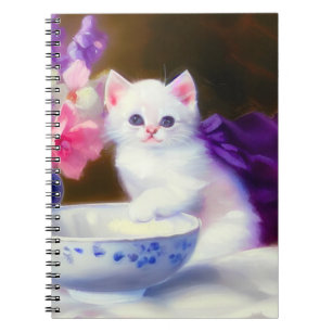Caderno Espiral Vintage White Kitten com Fita Roxa