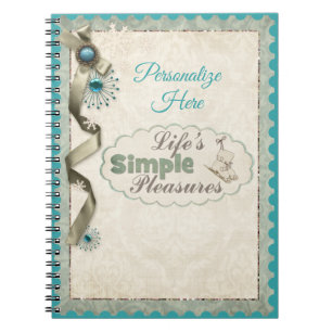 Caderno Espiral Vintage Winter snowflake ribbon damask tee creme