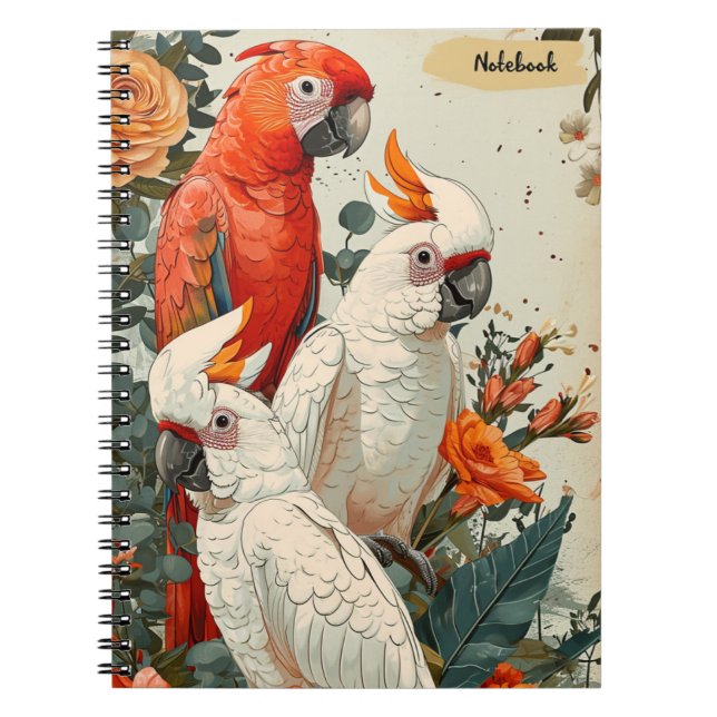 Caderno Espiral Vintagem de Cockatoos (Frente)