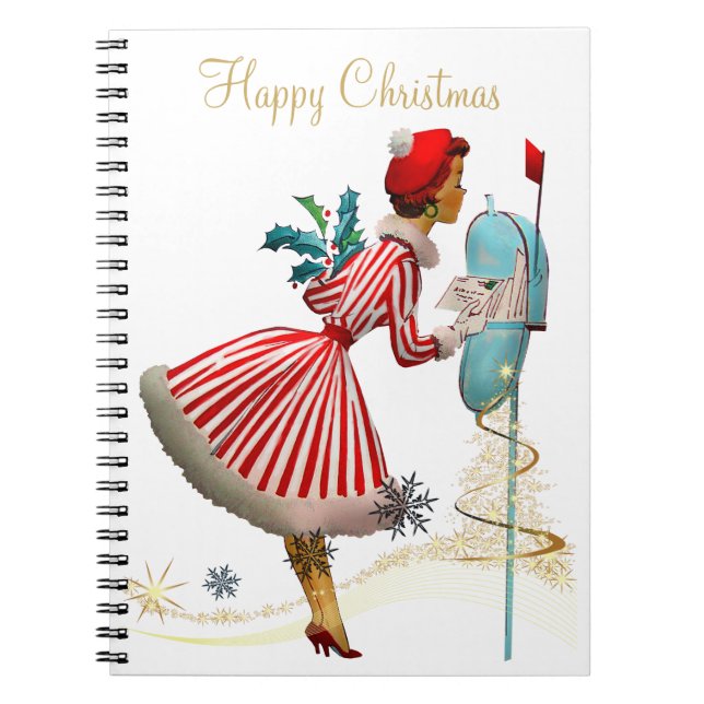 Caderno Espiral Vintagem de Natal dourada árvore do Natal (Frente)