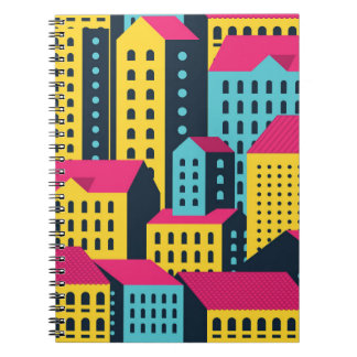Caderno Espiral Vintagem de Paisagem de Edifícios de abstrato