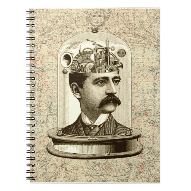 Caderno Espiral Vintagem do Clocwork Brain STEAMPUNK (Frente)