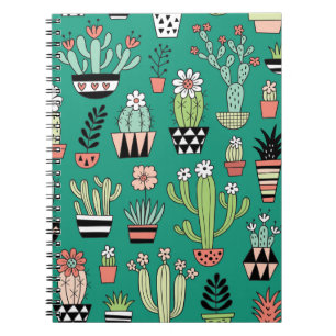 Caderno Espiral Vintagem Verde de Fundo Cactusa Bloqueante