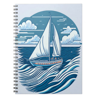 Caderno Espiral vintaje design boat ocean 1