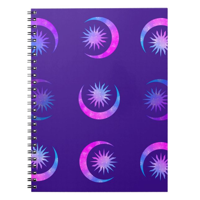 Caderno Espiral Violet Indigo Roxo Lua & Sol Zen Diário de Sonhos (Frente)