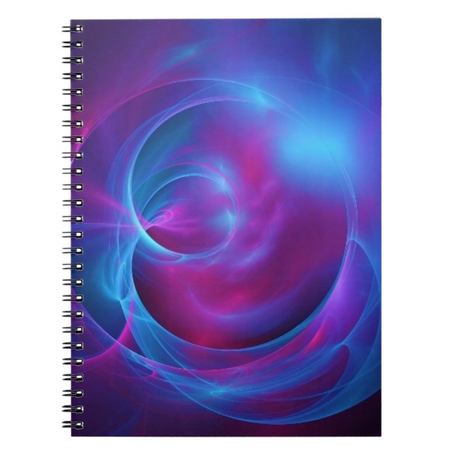 Caderno Espiral Violeta Azul e Cosmic Rosa Fractal Suave (Frente)