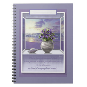 Caderno Espiral violetas em vidro luar