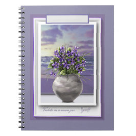Caderno Espiral violetas em vidro luar