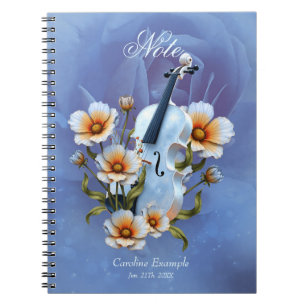 Caderno Espiral Violino Branco com Flores - Música e Natureza Eleg