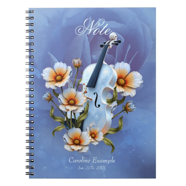 Caderno Espiral Violino Branco com Flores - Música e Natureza Eleg (Frente)