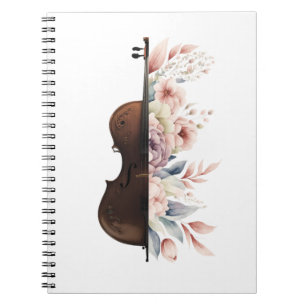 Caderno Espiral Violino com flores.