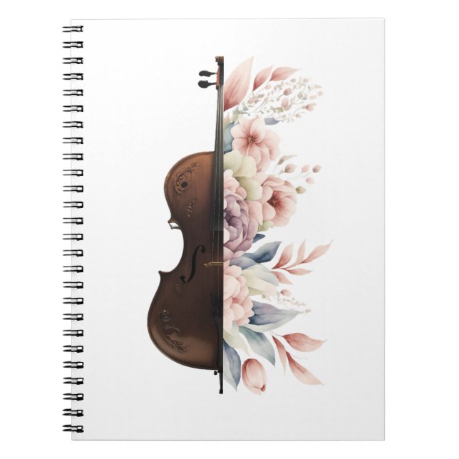 Caderno Espiral Violino com flores. (Frente)