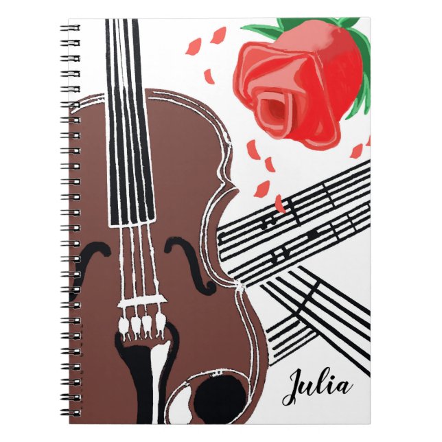 Caderno Espiral Violino com notebook personalizado de música Rosa  (Frente)