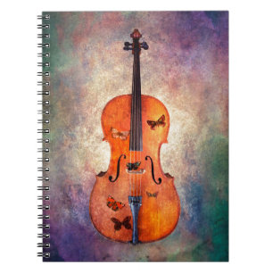 Caderno Espiral Violoncelo mágico com borboletas