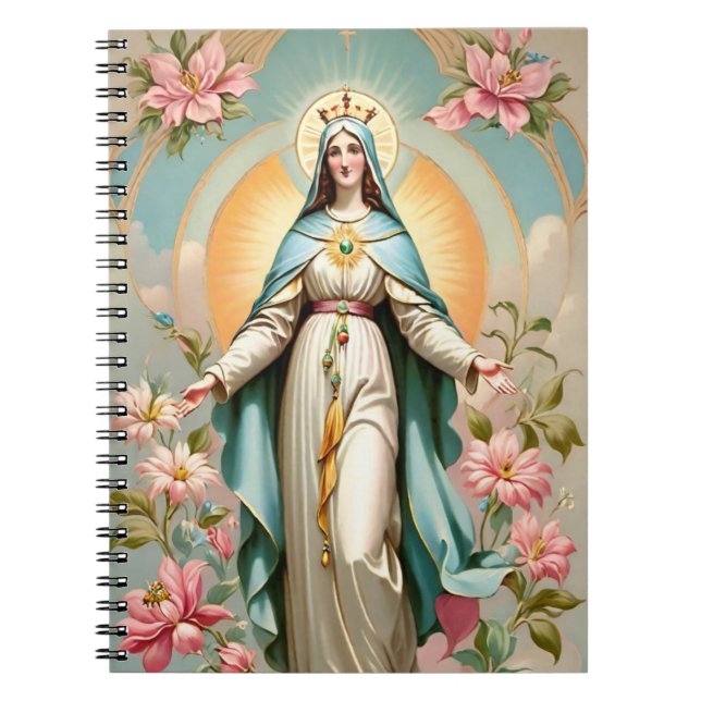 Caderno Espiral Virgem Floral Mary Notebook (Frente)