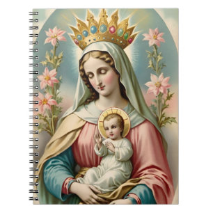 Caderno Espiral Virgem Maria com o notebook Jesus Criança
