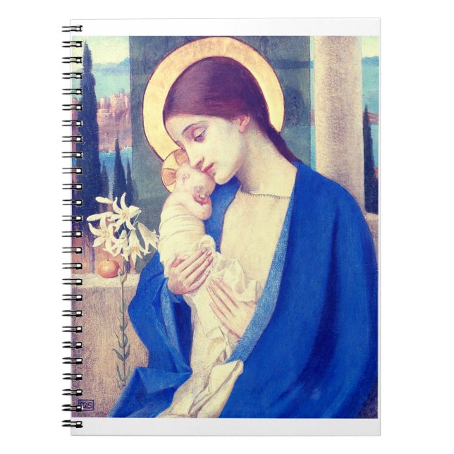 Caderno Espiral Virgem Maria e Criança por Marianne Stokes (Frente)