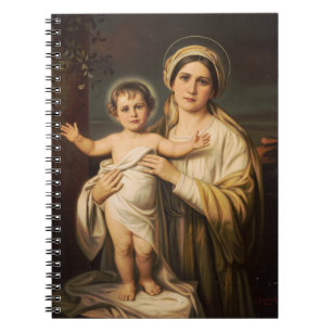 Caderno Espiral Virgem Maria segurando o menino Jesus
