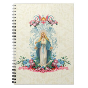 Caderno Espiral Virgem Religiosa Católica Mary Vintage Floral