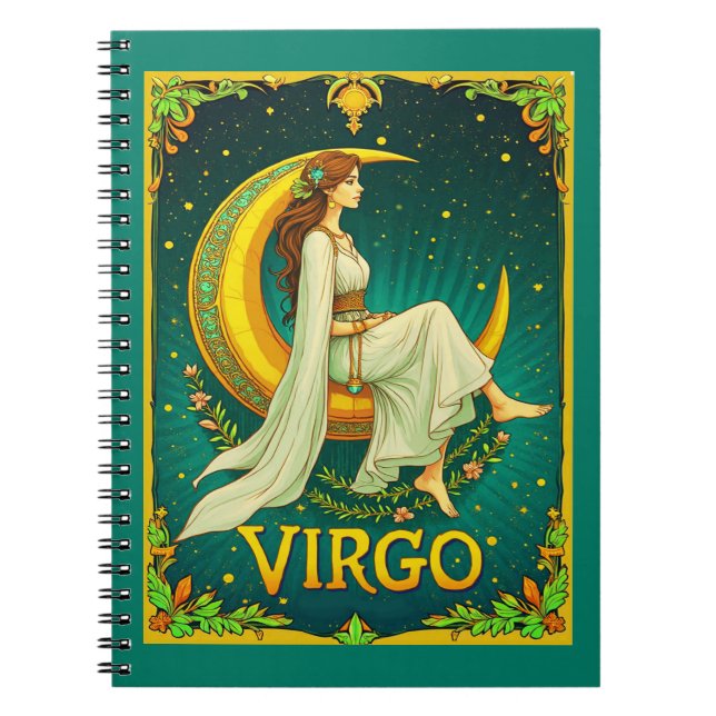 Caderno Espiral Virgo Maiden Sentado na Lua Crescente (Frente)