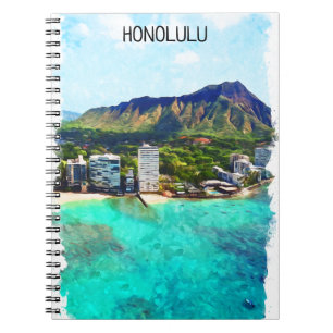 Caderno Espiral Visão de Viagens vintage de Honolulu Beach Hawaii