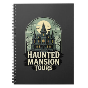 Caderno Espiral Visita à Mansão Assombrada Vetor Vintage Halloween