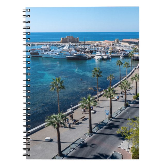 Caderno Espiral Vista do castelo de Paphos e do porto (Frente)