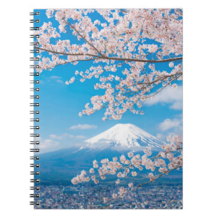 Caderno Espiral Vista do Monte Fuji com os Blossomas de Cereja