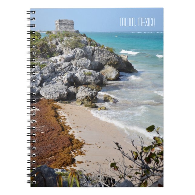 Caderno Espiral Vista do Oceano de Túlio no México Viagem Souvenir (Frente)