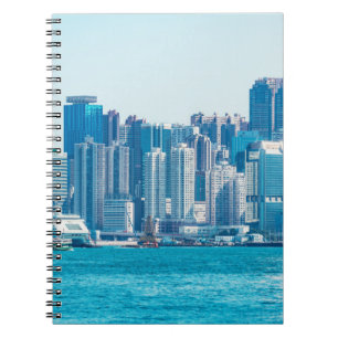 Caderno Espiral Vista do porto de Hong Kong no dia. ásia, asiático