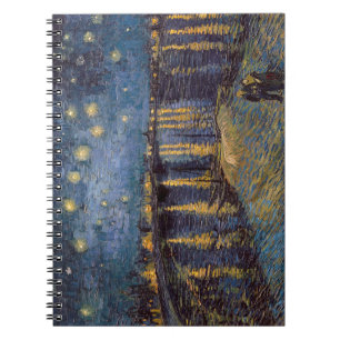 Caderno Espiral Vista do Rio Noturna Estrelada na Margem do Ródano