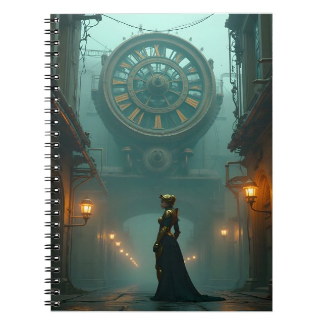 Caderno Espiral Vitoriano Steampunk com o Tempo (Frente)