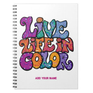 Caderno Espiral Viva a Vida em Cor Retro Personalidade Psicodélica