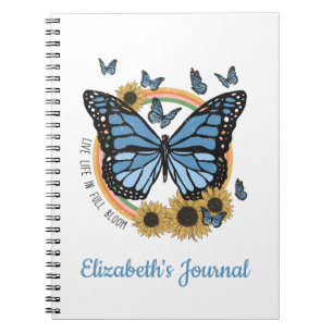Caderno Espiral Viva a Vida em Flor de Borboleta Girassóis
