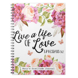 Caderno Espiral viva uma vida de amor gratidão diário floral