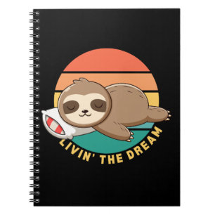 Caderno Espiral Vivendo o Sonho Macaco Preguiçoso Feliz Dormindo E