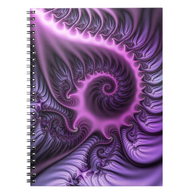 Caderno Espiral Vivid Abstract Cool Pink Purple Fractal Art Spiral (Frente)