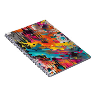 Caderno Espiral Vívido Grafite de Borrifo Caótico