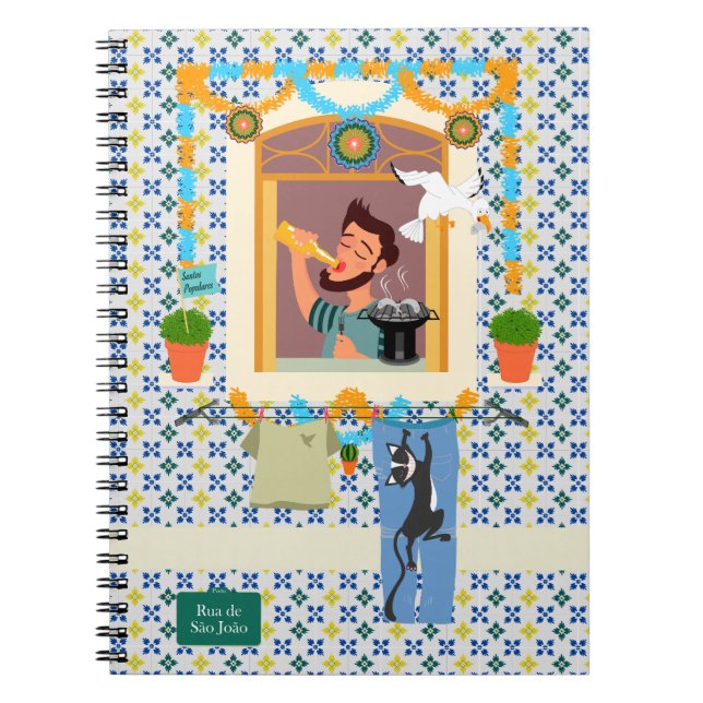Caderno Espiral Vizinho da Festa Português do santo John Português (Frente)