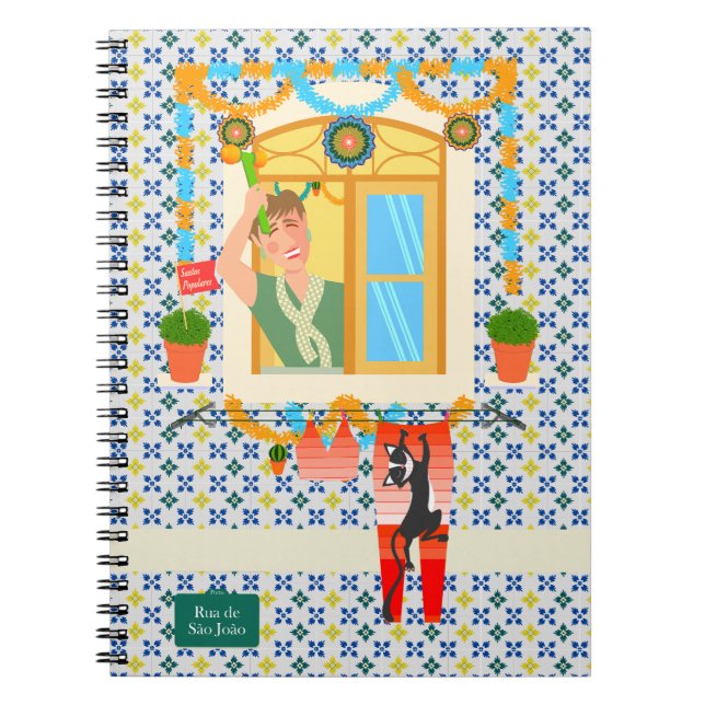 Caderno Espiral Vizinho da Festa Português do santo John Português (Frente)