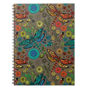 Caderno Espiral Voar, voar libélula no marrom