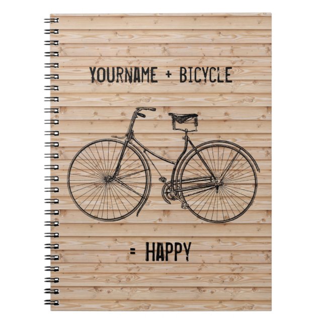 Caderno Espiral Você mais a bicicleta iguala o bege de madeira (Frente)